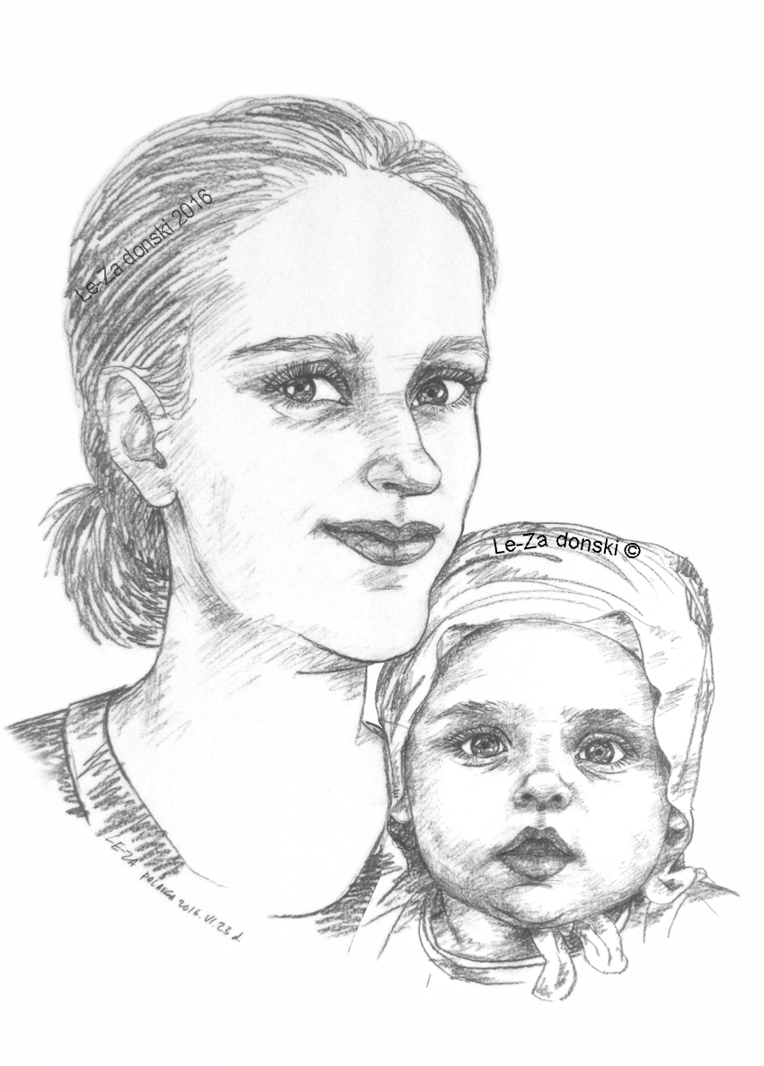 Sketch-Portrait of “LADY with BABY”, life drawing; Derwent pencil, paper 