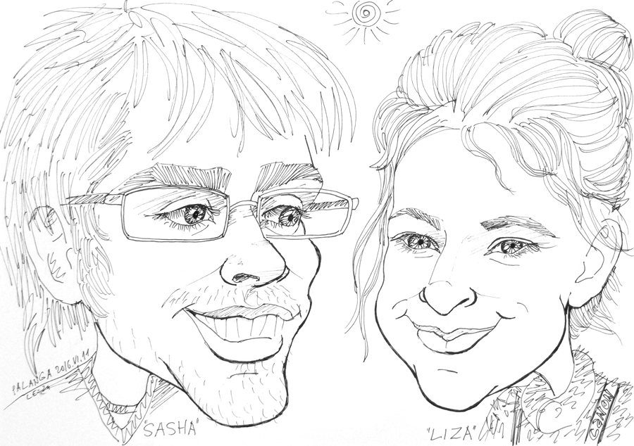 Portrait-caricature of “SASHA & LIZA”, life drawing from live models